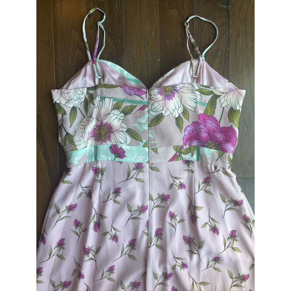 Belle Badgley Mischka Women's Pink Teal Floral Sleeveless Maxi Dress Size 8 - Picture 6 of 12